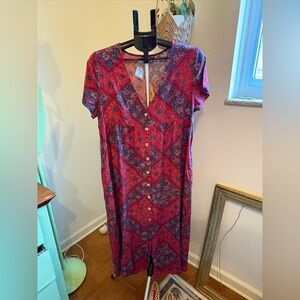 Natural Life Avery Midi Button Up Midi Dress Red Bandana M Medium